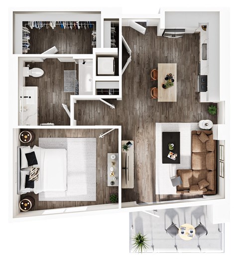 Floor plan for 1 bed, 1 bath, 839 sqft